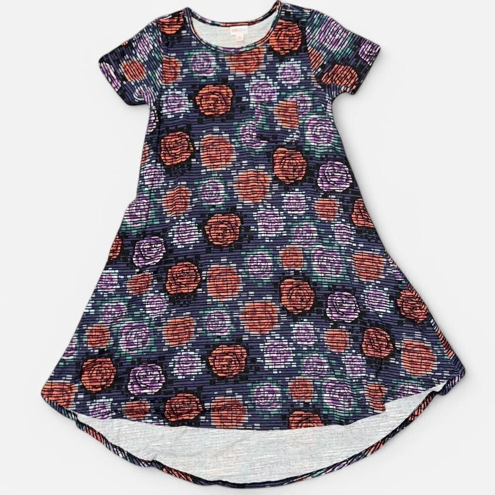 LulaRoe Carly Black and Purple Rose High-Low Sundress